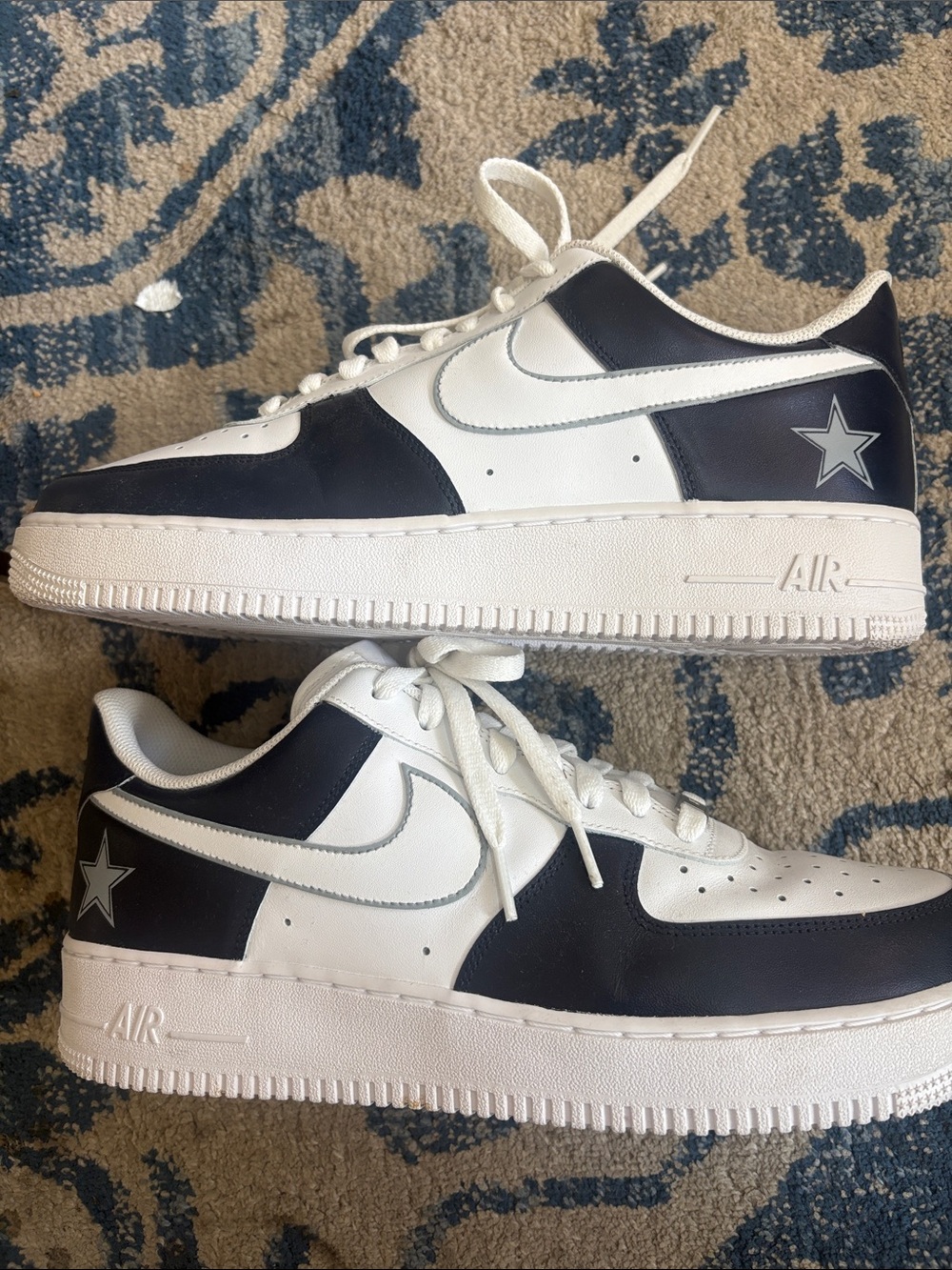 Nike Men’s AF1 Low-Top Sneakers — Custom Dallas Cowboys logo White & Navy